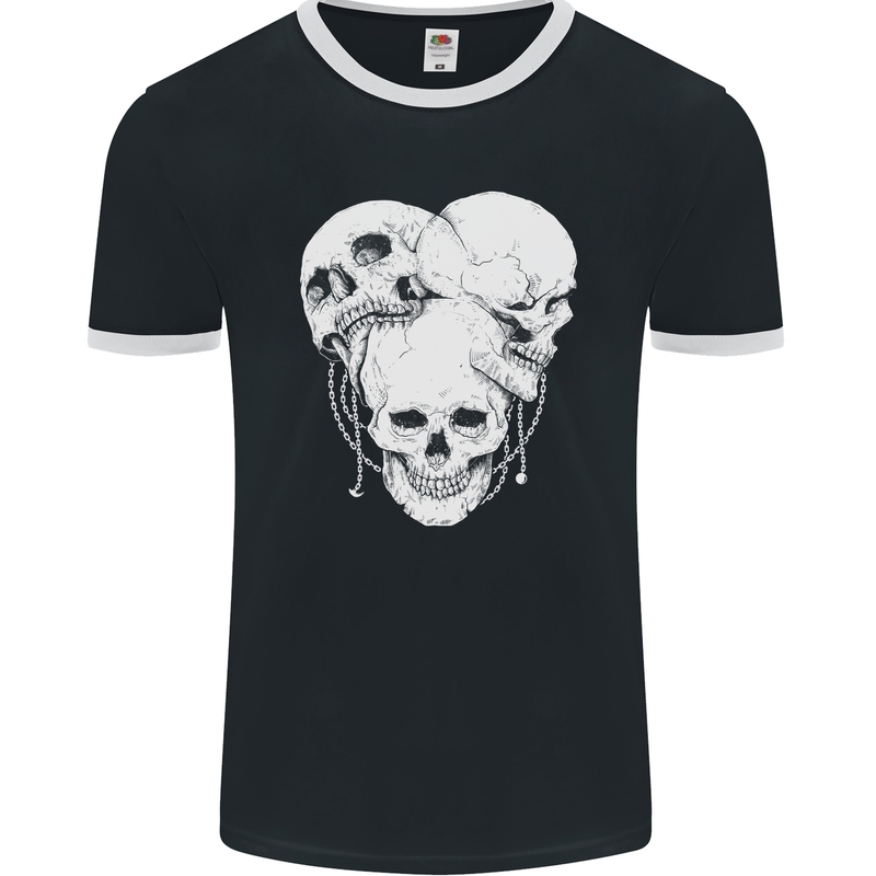 4 Skulls Gothic Heavy Metal Biker Demon Mens Ringer T-Shirt FotL Black/White