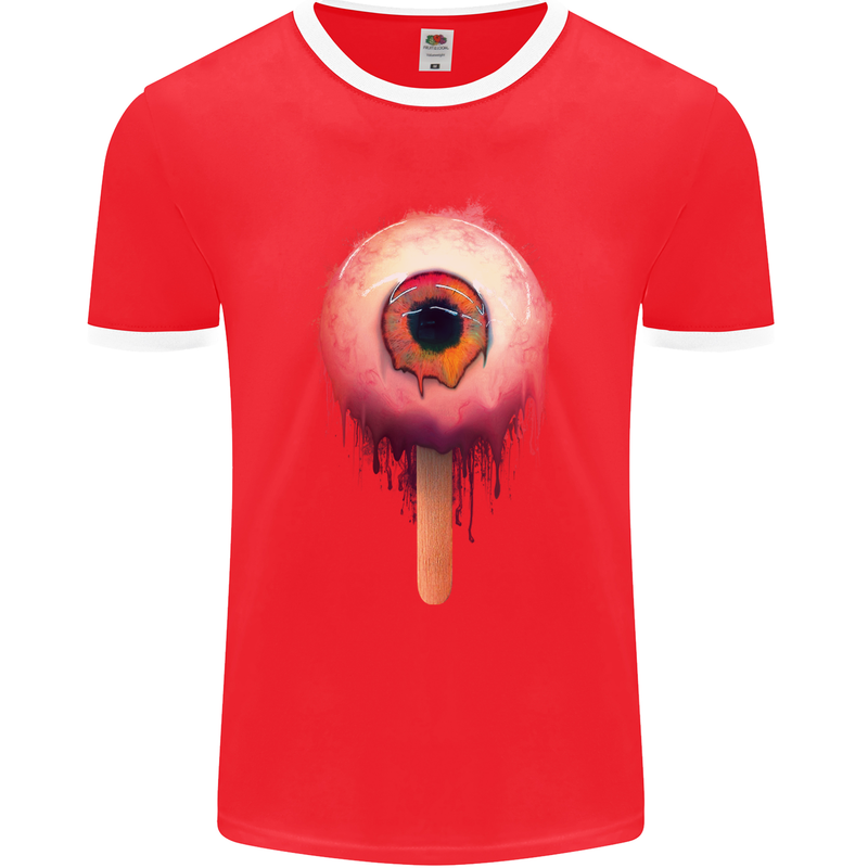 Eyesicle Horror Hangover Eye Gothic Demon Mens Ringer T-Shirt FotL Red/White