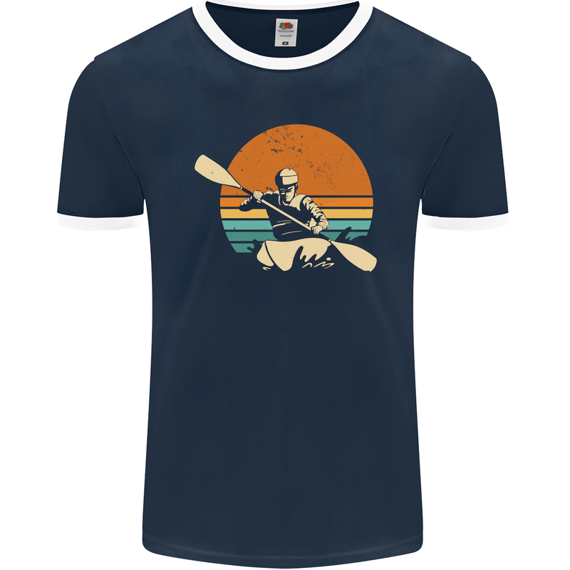 Kayak Kayaking Canoe Canoeing Water Sports Mens Ringer T-Shirt FotL Navy Blue/White