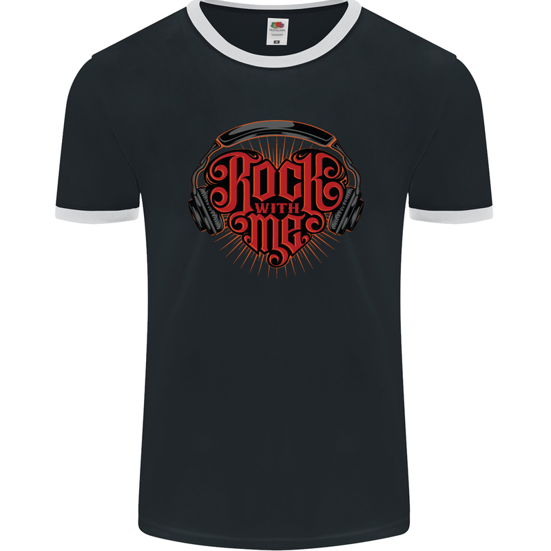 Rock With Me Heavy Metal Music Guitar Mens Ringer T-Shirt FotL Black/White
