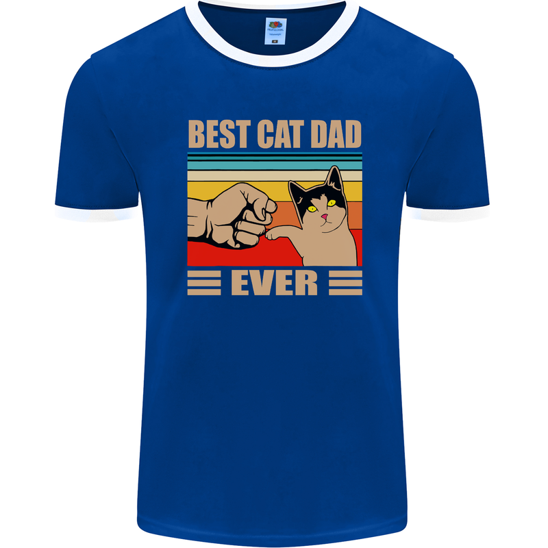 Best Cat Dad Ever Funny Father's Day Mens Ringer T-Shirt FotL Royal Blue/White