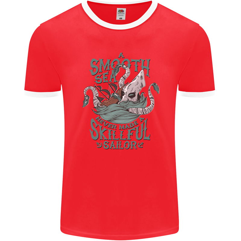 Skilful Sailor Kraken Sailing Octopus Mens Ringer T-Shirt FotL Red/White