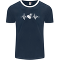 Pulse Badminton Player Funny ECG Mens Ringer T-Shirt FotL Navy Blue/White