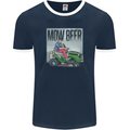 Mow Beer Funny Lawnmower Alcohol Gardening Mens Ringer T-Shirt FotL Navy Blue/White