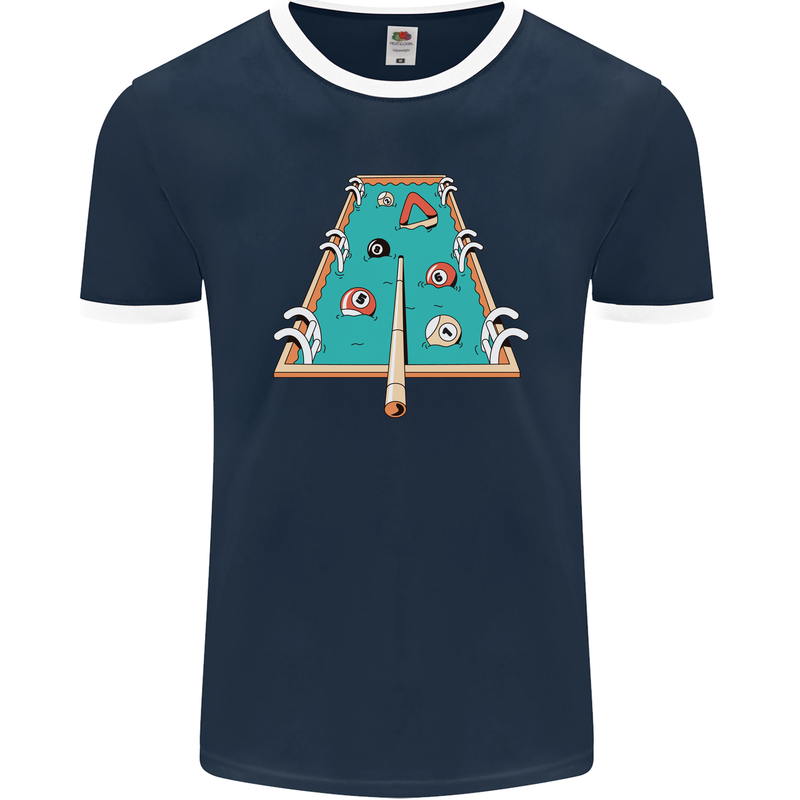 9-Ball Pool Funny Swimming Pool Mashup Mens Ringer T-Shirt FotL Navy Blue/White