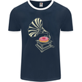 Gramophone Donut Music DJ Vinyl Funny Mens Ringer T-Shirt FotL Navy Blue/White