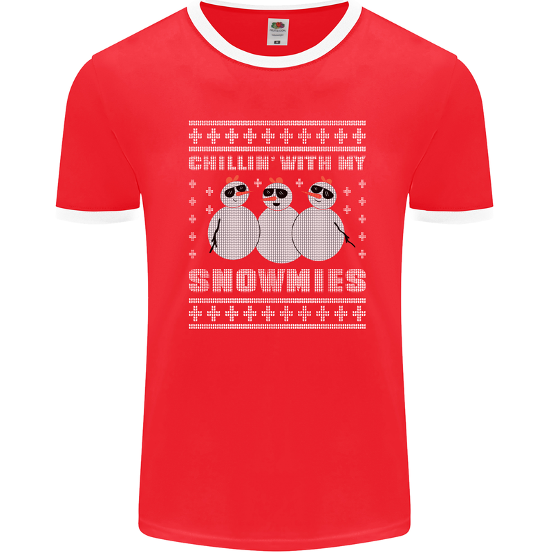 Chillin With My Snowmies Funny Christmas Mens Ringer T-Shirt FotL Red/White