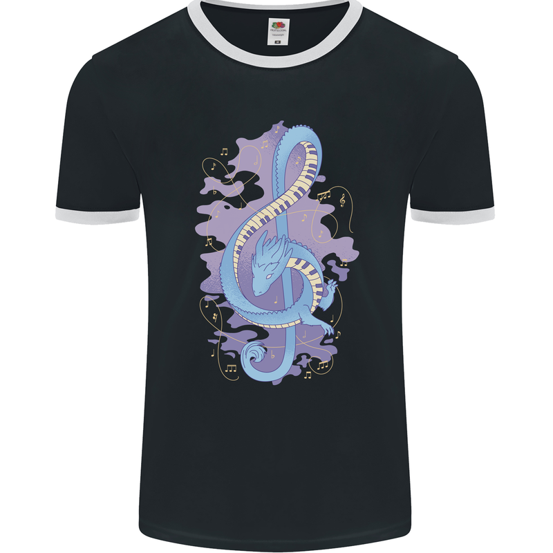 Musical Keyboard Dragon Mens Ringer T-Shirt FotL Black/White