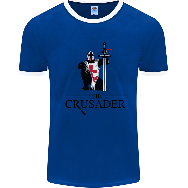 The Cusader Knights Templar St Georges Day Mens White Ringer T-Shirt Royal Blue/White