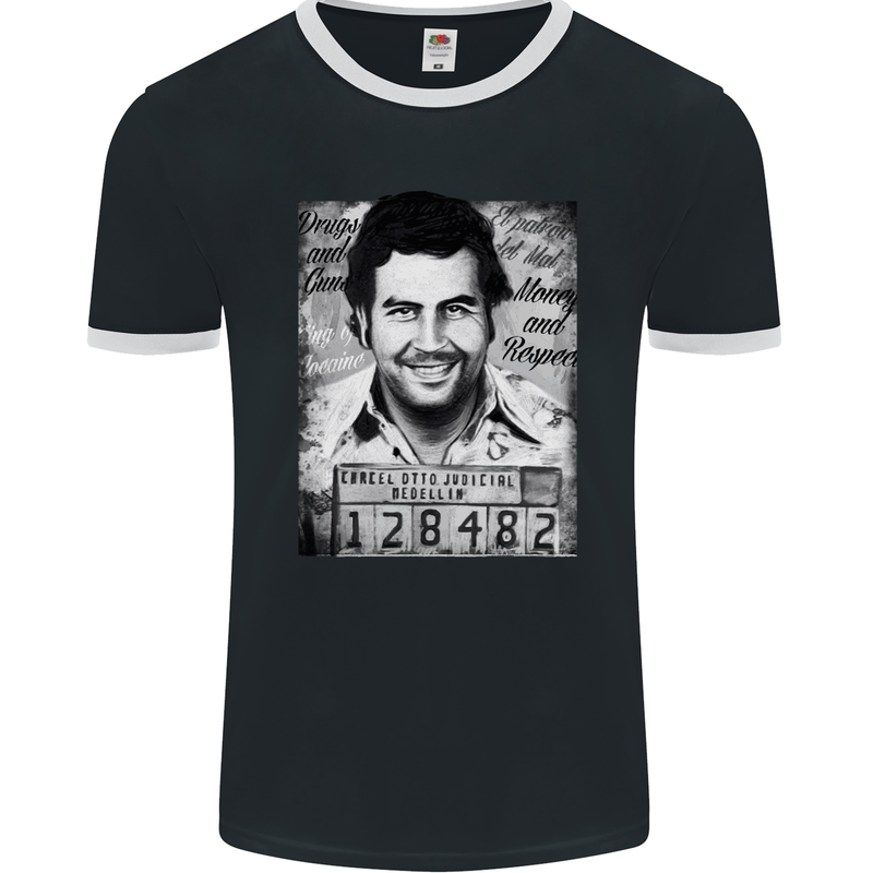 Pablo Escobar Mug Shot Mens Ringer T-Shirt FotL Black/White