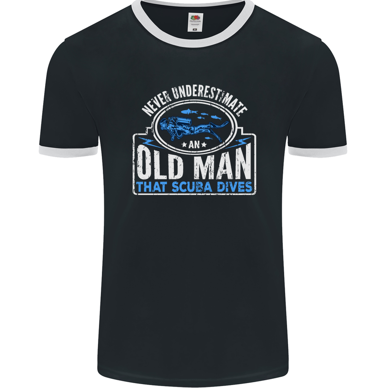 An Old Man That Scuba Dives Diver Diving Mens Ringer T-Shirt FotL Black/White