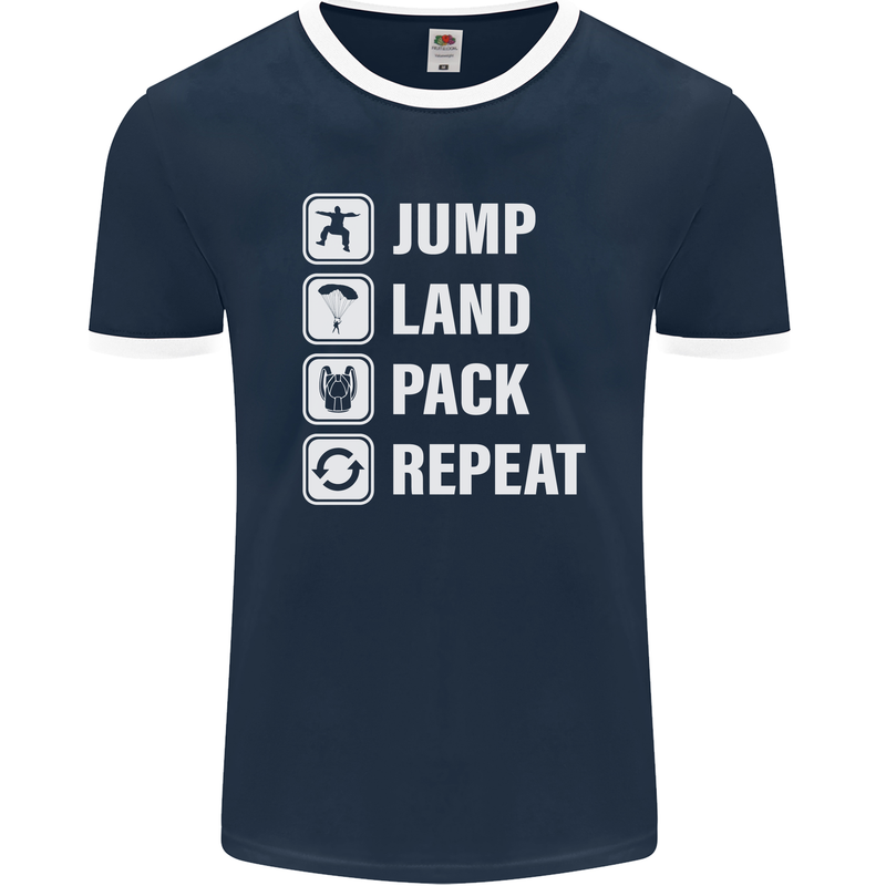 Skydiving Jump Land Pack Funny Skydiver Mens Ringer T-Shirt FotL Navy Blue/White