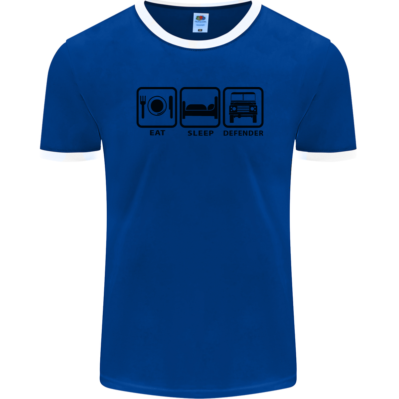 Eat Sleep 4X4 Off Road Roading Car Mens Ringer T-Shirt FotL Royal Blue/White