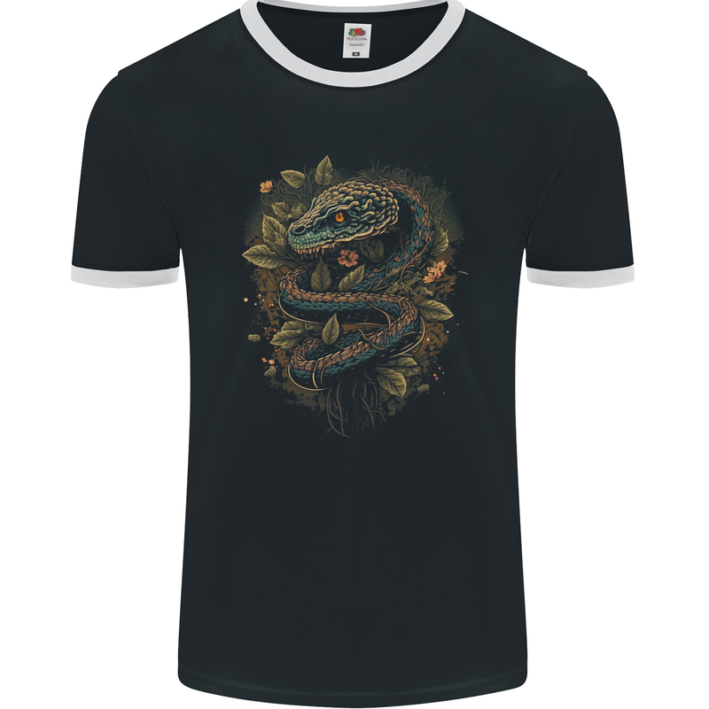 Pagan Snake in a Gothic Tree Mens Ringer T-Shirt FotL Black/White