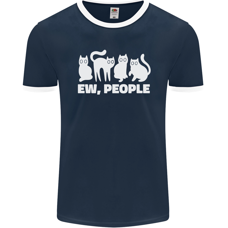 Cats Ew People Funny Mens Ringer T-Shirt FotL Navy Blue/White