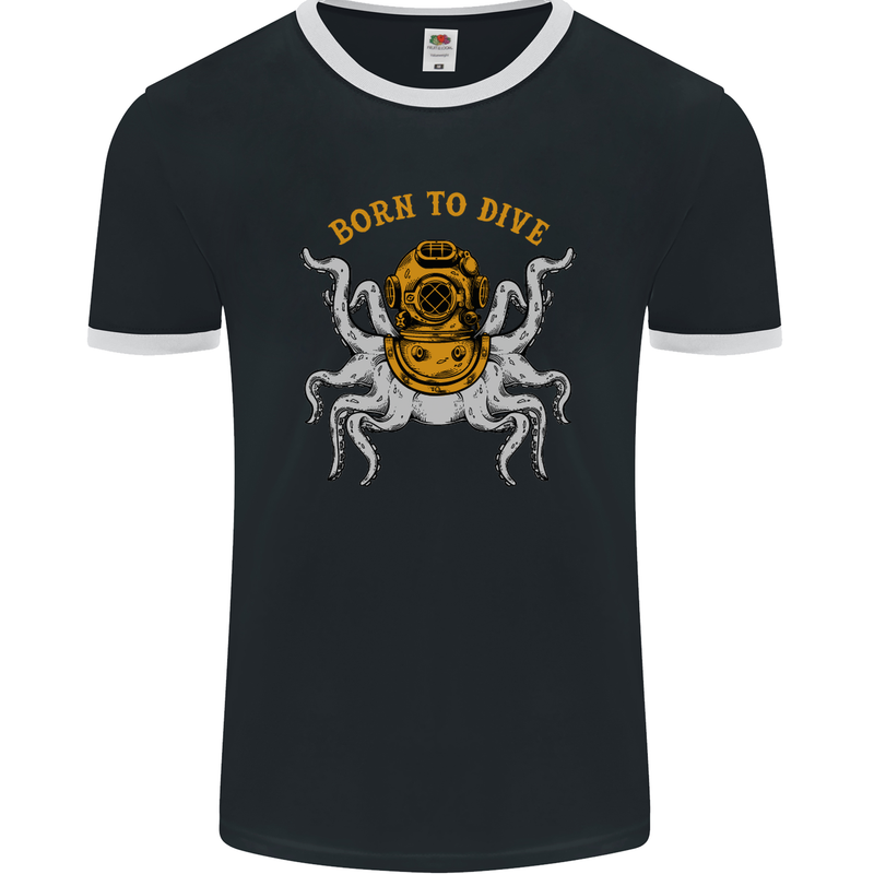 Born to Dive Octopus Scuba Diving Diver Mens Ringer T-Shirt FotL Black/White