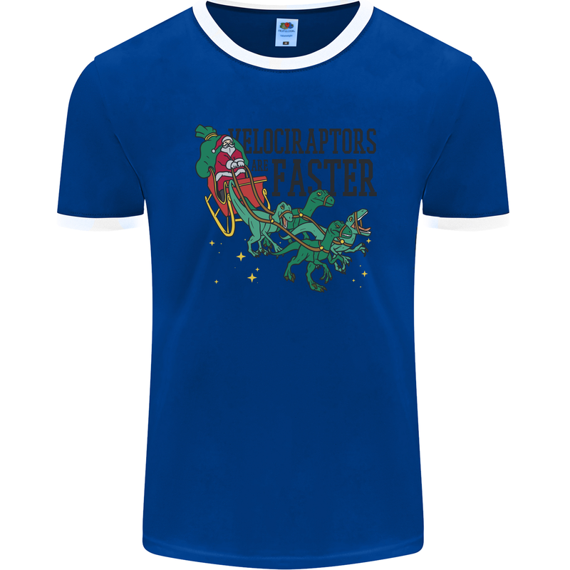 Christmas Velociraptors are Faster Dinosaur Mens Ringer T-Shirt FotL Royal Blue/White