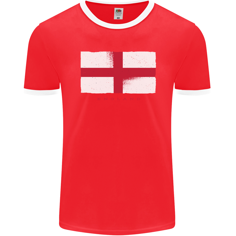 England Flag St Georges Day Rugby Football Mens Ringer T-Shirt FotL Red/White