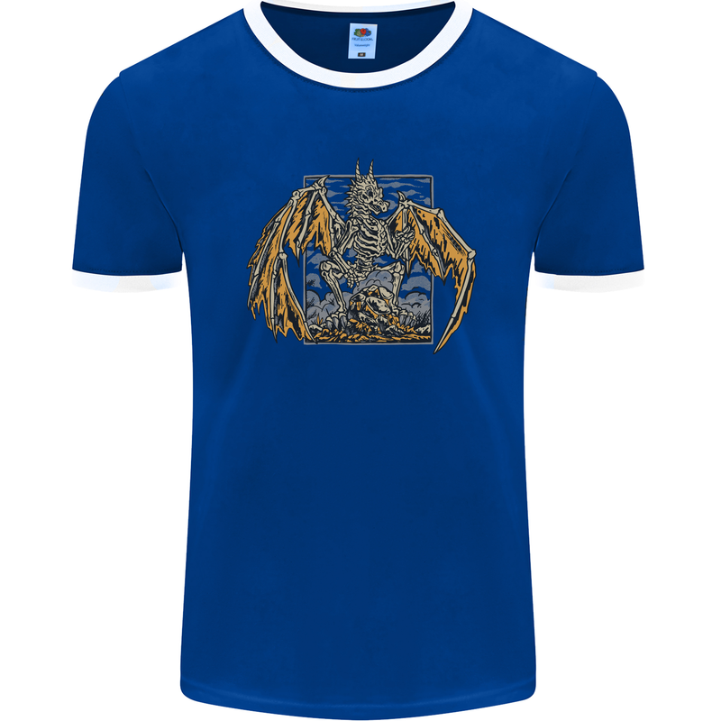 Devil Dragon Skeleton Fantasy Skull Demon Mens Ringer T-Shirt FotL Royal Blue/White