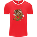 Steampunk Dragon Mens Ringer T-Shirt FotL Red/White
