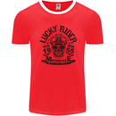 Lucky Rider Dead Head Motorbike Biker Mens Ringer T-Shirt FotL Red/White