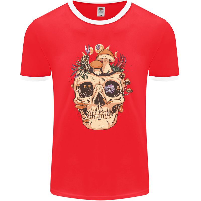 Mushroom Skull Nature Ecology Toadstool Mens Ringer T-Shirt FotL Red/White