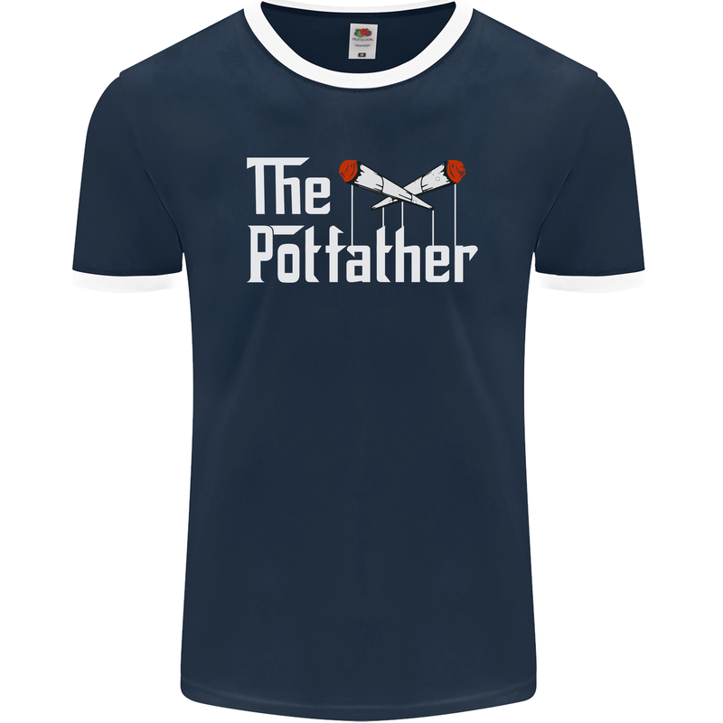 The Pot Father Funny Weed Drugs Cannabis Mens Ringer T-Shirt FotL Navy Blue/White