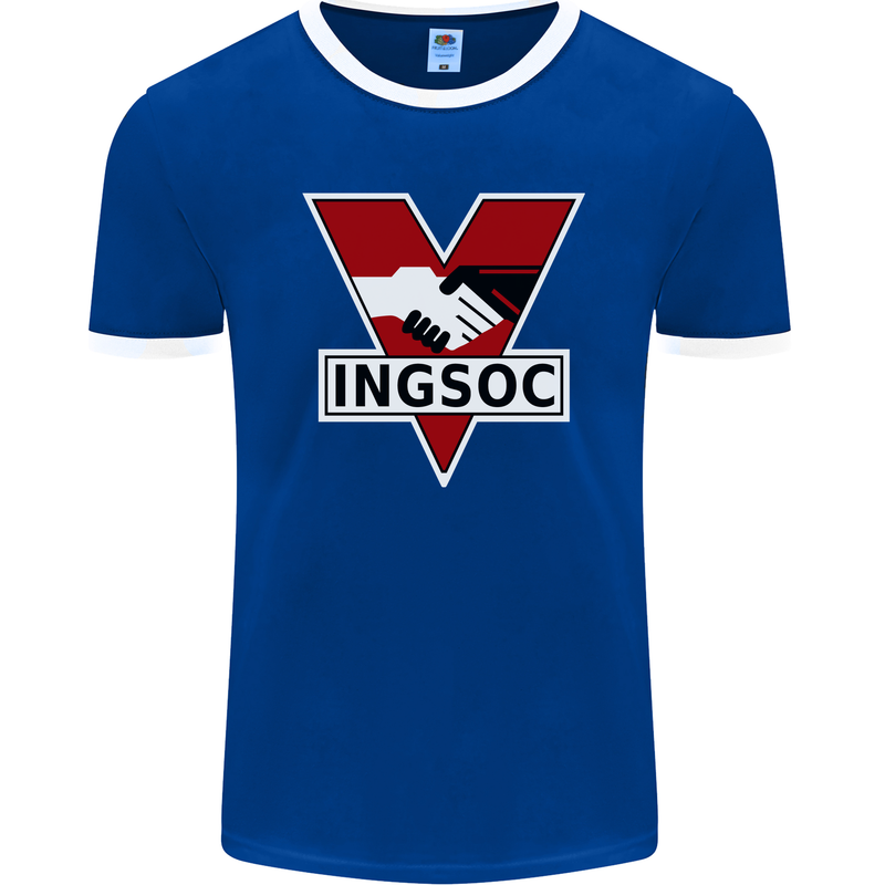 INGSOC George Orwell English Socialism 1994 Mens Ringer T-Shirt FotL Royal Blue/White
