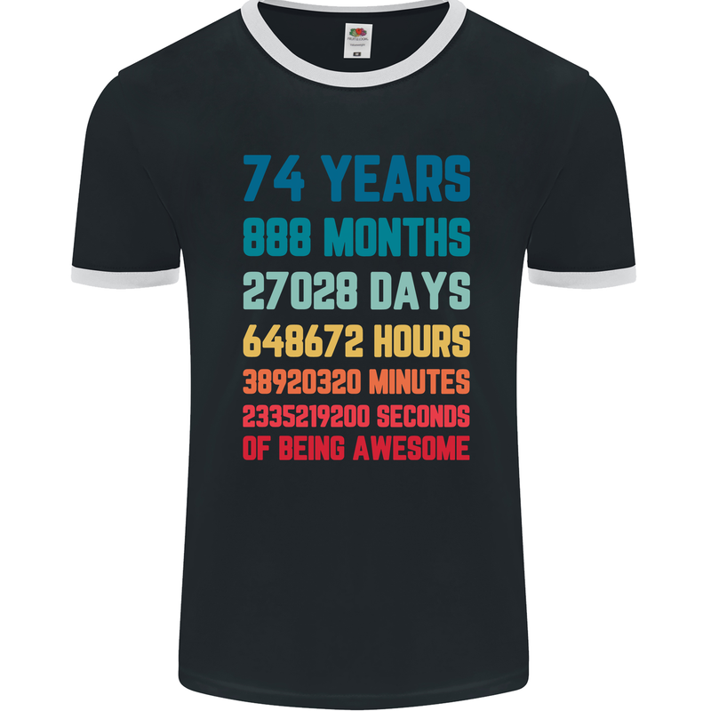 74th Birthday 74 Year Old Mens Ringer T-Shirt FotL Black/White