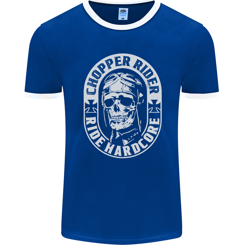 Biker Chopper Rider Motorbike Motorcycle Mens Ringer T-Shirt FotL Royal Blue/White