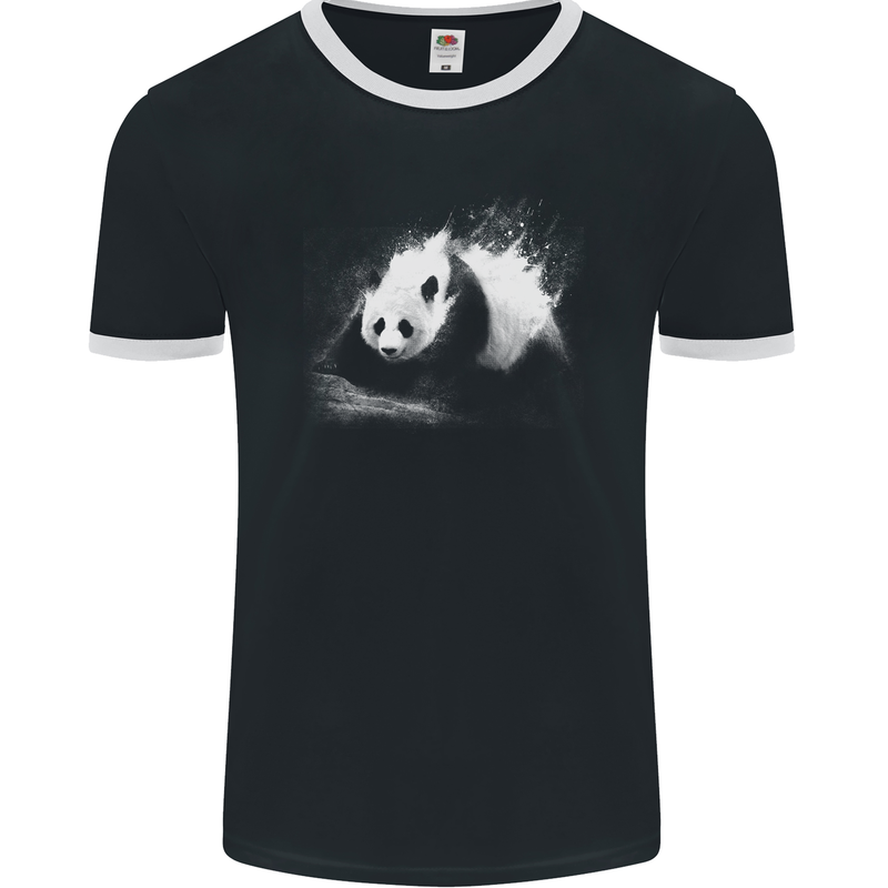 Abstract Panda Bear Ecology Mens Ringer T-Shirt FotL Black/White