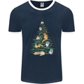 Cat Christmas Tree Mens Ringer T-Shirt FotL Navy Blue/White