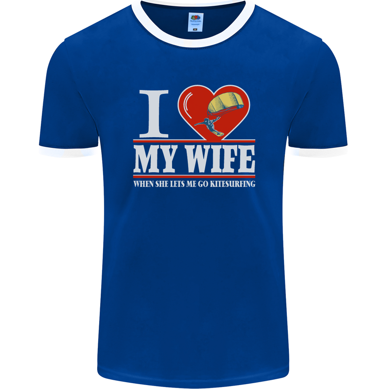 I Heart My Wife Kitesurfing Kitesurfer Mens Ringer T-Shirt FotL Royal Blue/White