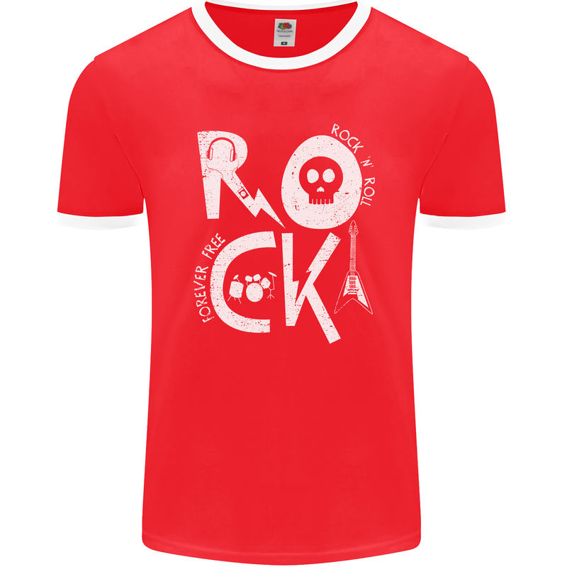 Rock Music Symbols Guitar Skull Mens Ringer T-Shirt FotL Red/White