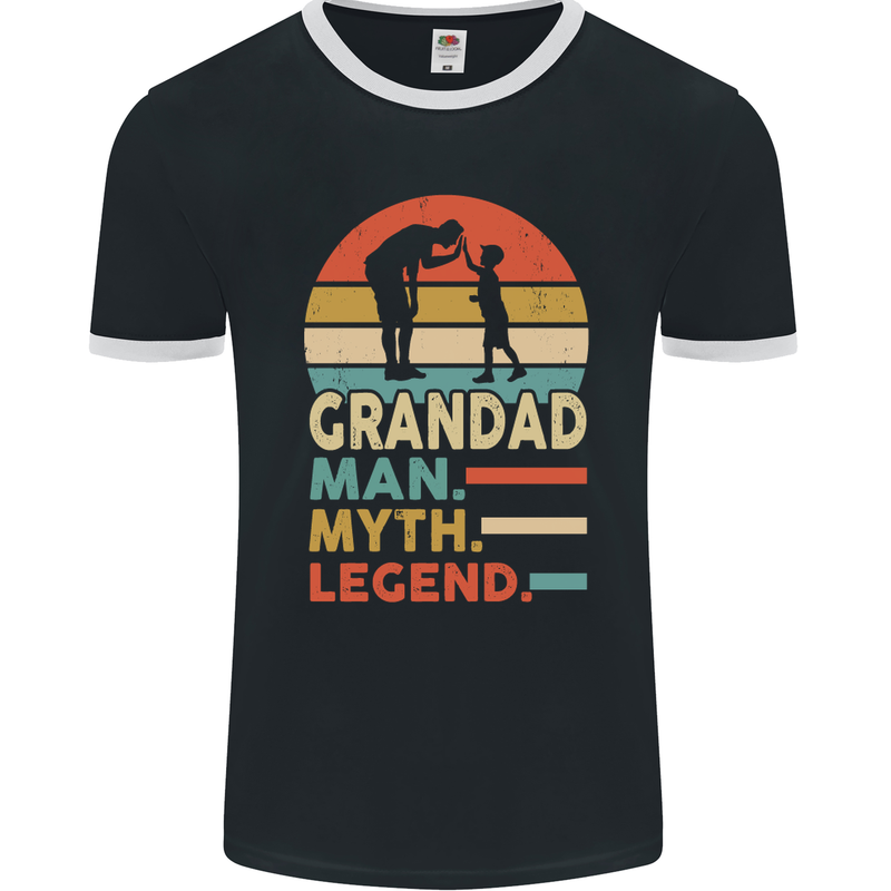 Grandad Man Myth Legend Funny Fathers Day Mens Ringer T-Shirt FotL Black/White