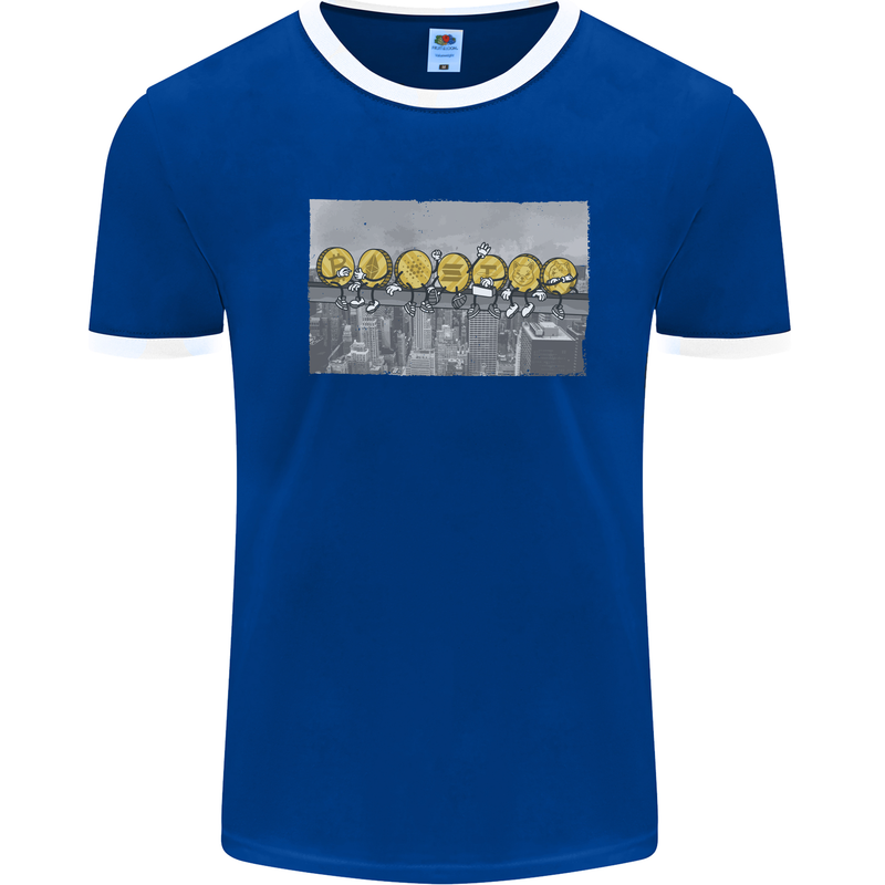 Crypto Workers New York Parody Funny Bitcoin Mens Ringer T-Shirt Royal Blue/White