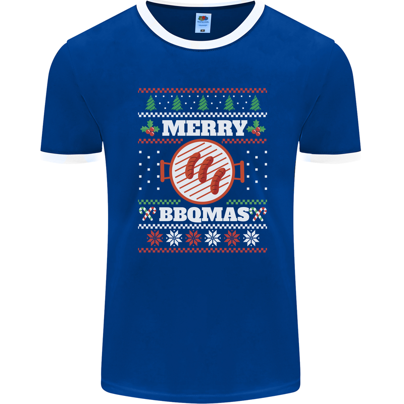 Merry BBQMAS Funny Christmas BBQ Xmas Mens Ringer T-Shirt FotL Royal Blue/White