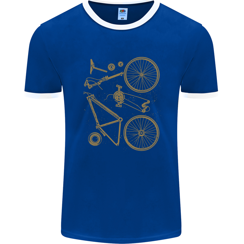 Bicycle Parts Cycling Cyclist Bike Funny Mens Ringer T-Shirt FotL Royal Blue/White