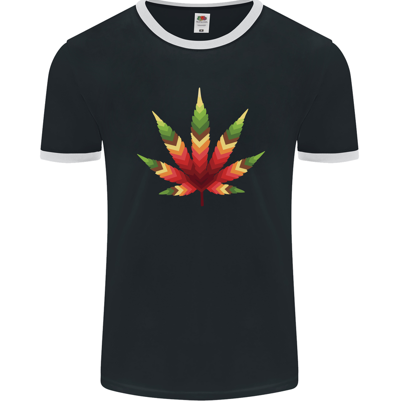 Cannabis Leaf Weed Drugs Marijuana Weed Mens Ringer T-Shirt FotL Black/White