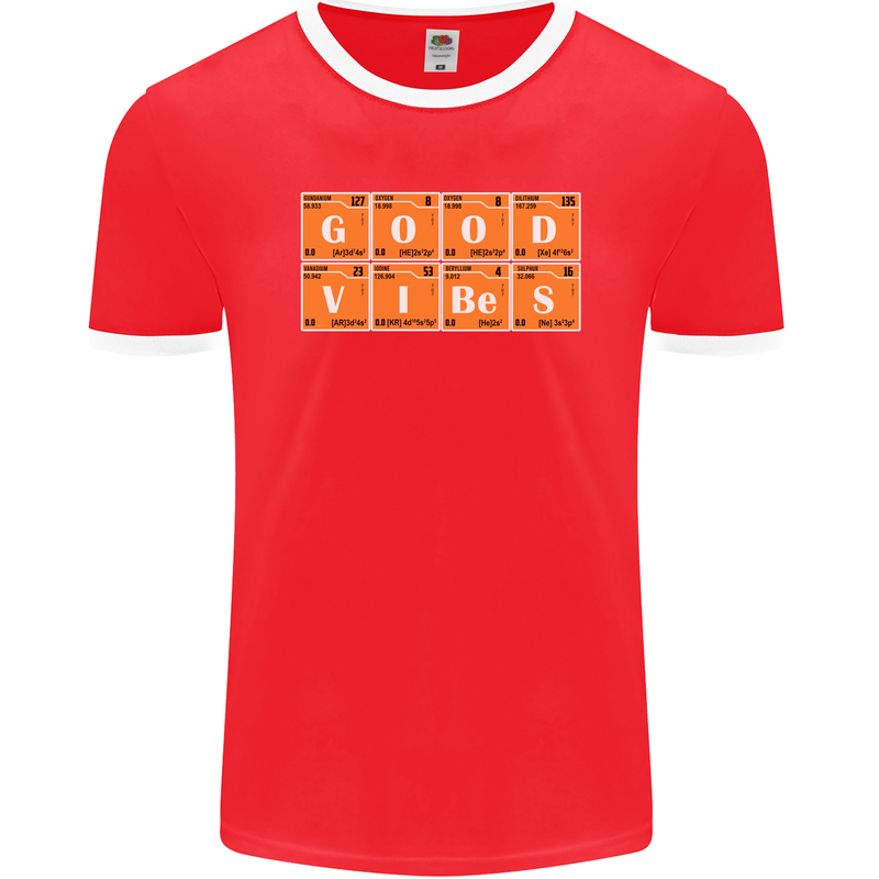 Good Vibes Periodic Table Chemistry Funny Mens Ringer T-Shirt FotL Red/White