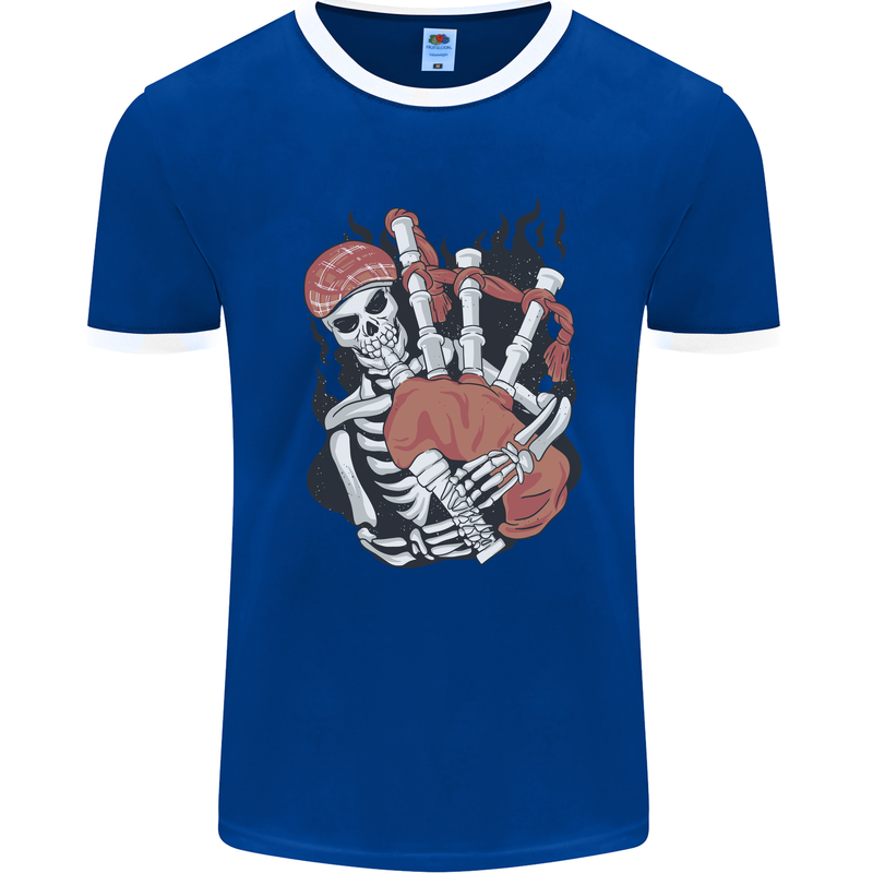 Bagpipes Skeleton Mens Ringer T-Shirt Royal Blue/White