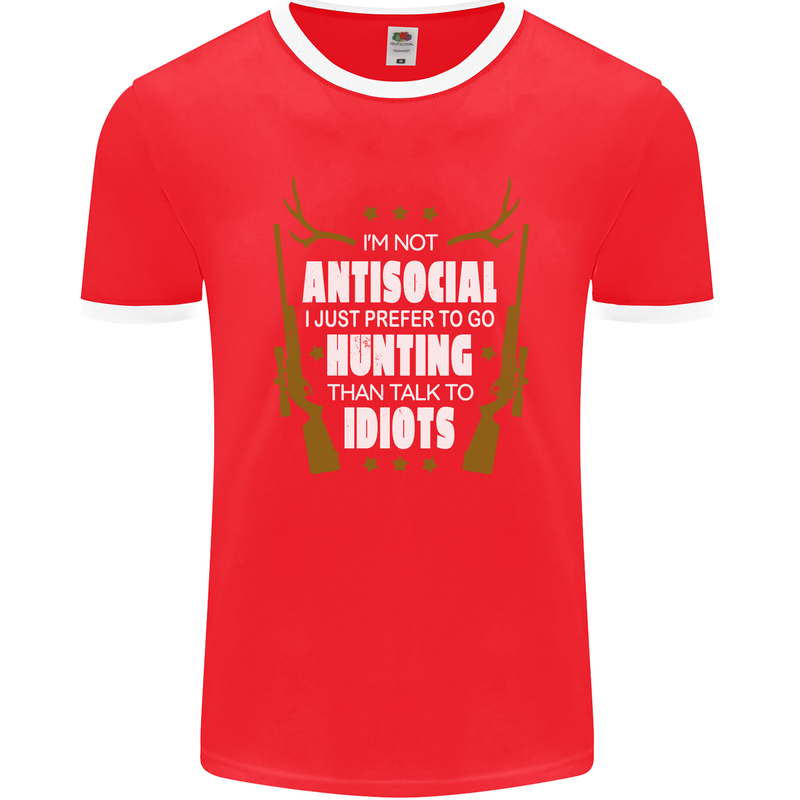 Antisocial I Prefer to Go Hunting Hunter Mens Ringer T-Shirt FotL Red/White