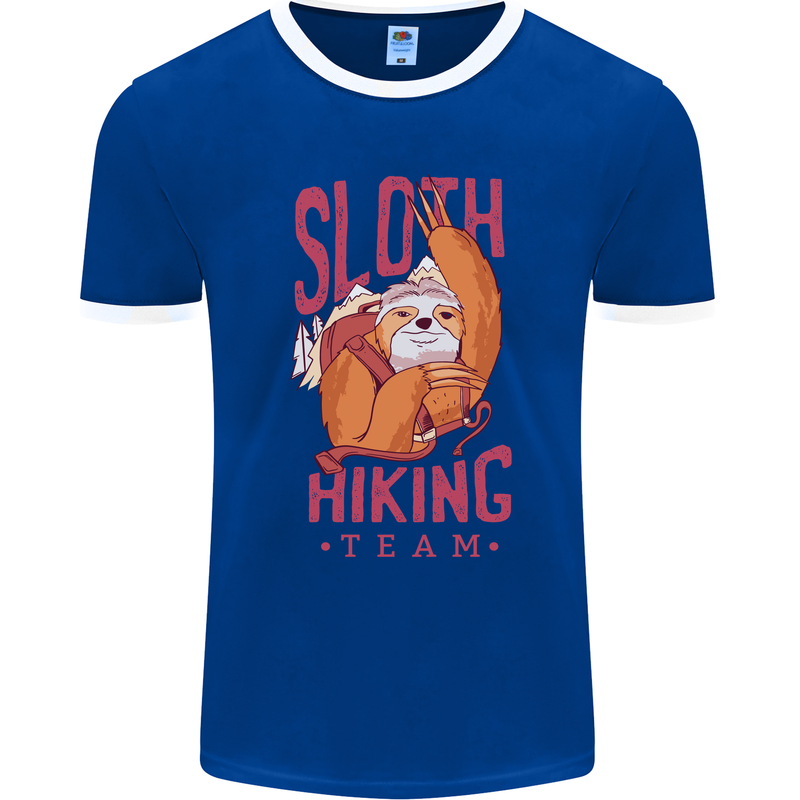 Sloth Hiking Team Trekking Rambling Funny Mens Ringer T-Shirt FotL Royal Blue/White