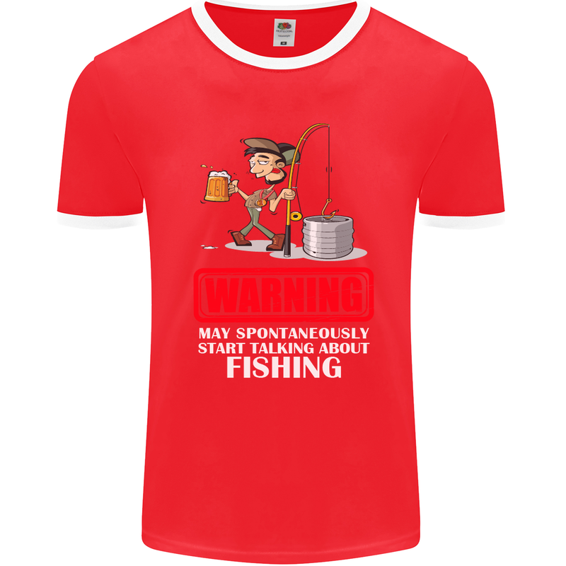 Start Talking About Fishing Funny Fisherman Mens Ringer T-Shirt FotL Red/White