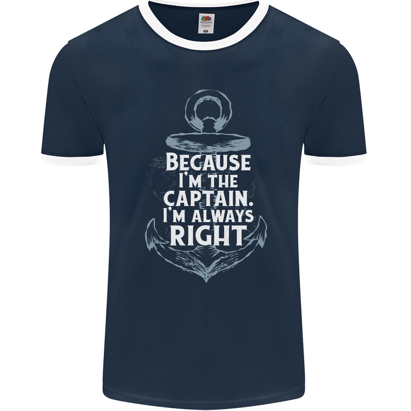 Sailing Captain Narrow Boat Barge Sailor Mens Ringer T-Shirt FotL Navy Blue/White