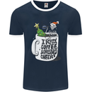 I Run On Coffee and Christmas Cheer Skull Mens Ringer T-Shirt FotL Navy Blue/White