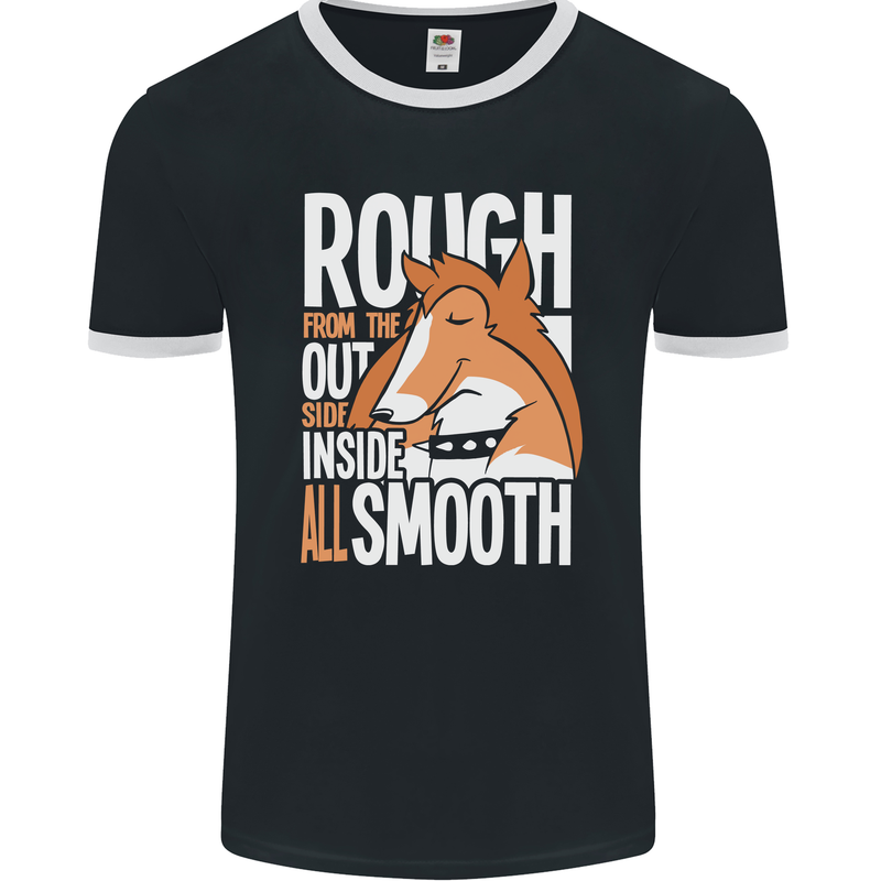 Rough Collie Inside All Smooth Funny Mens Ringer T-Shirt FotL Black/White