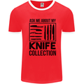 Funny Chef Ask About My Knife Collection Mens White Ringer T-Shirt Red/White