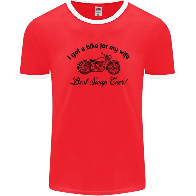 Wife Funny Motorbike Biker Motorcycle Mens Ringer T-Shirt FotL Red/White