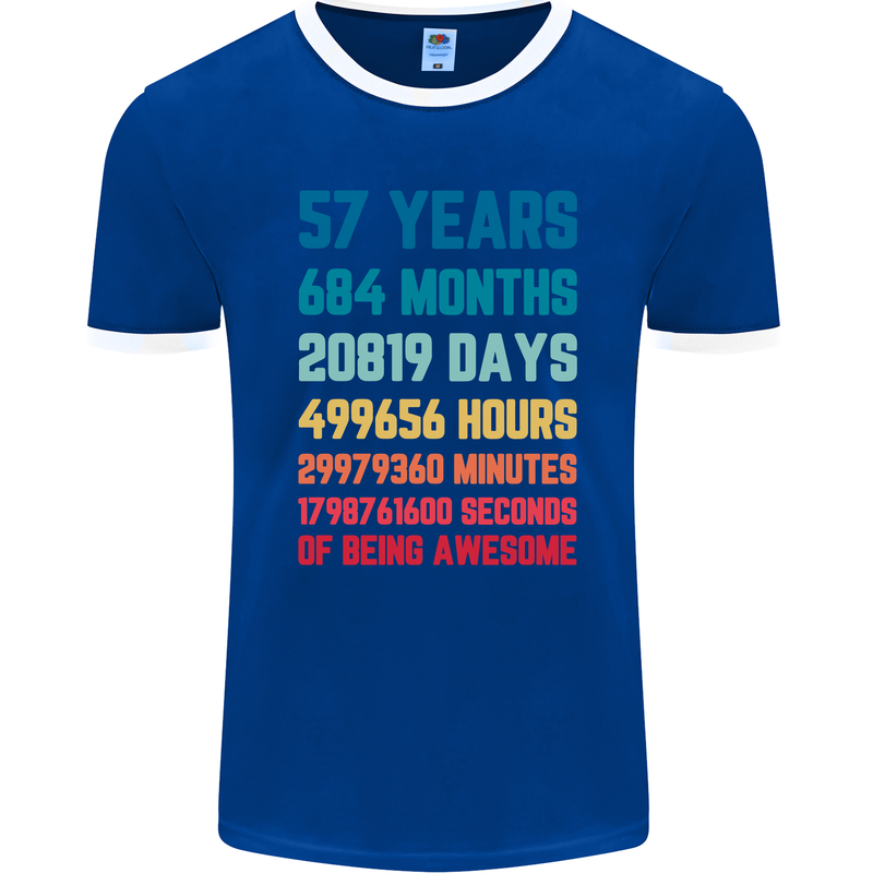 57th Birthday 57 Year Old Mens Ringer T-Shirt FotL Royal Blue/White